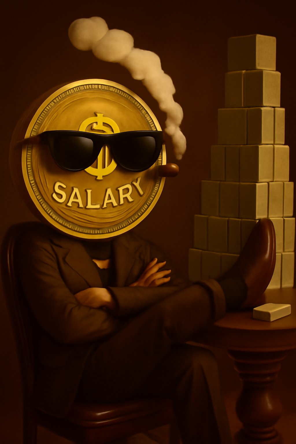 $SALARY coin person with sunglasses and gold